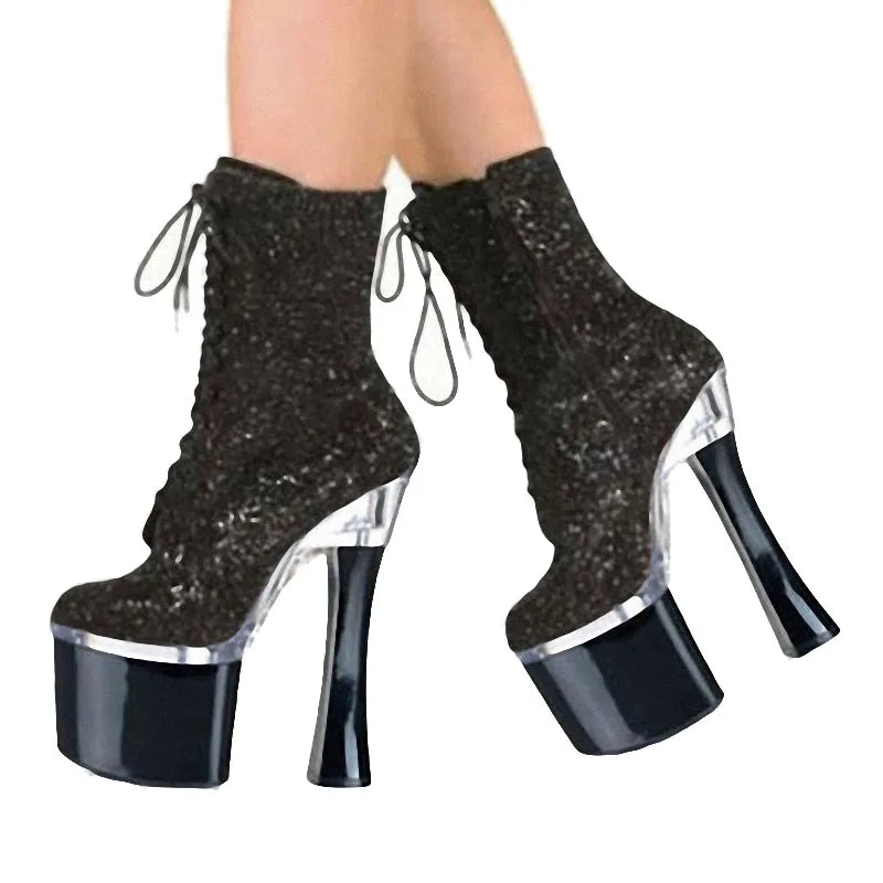 18cm Sale Sexy Women Ankle Boots High Heel Shoes Winter Fashion Lace-up With Platform Pumps Ladies Boots on Sale Big Size 34-46