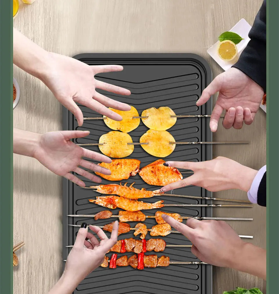 New stainless steel frying and grilling dual-purpose smokeless barbecue grill non-stick electric bakeware household high power