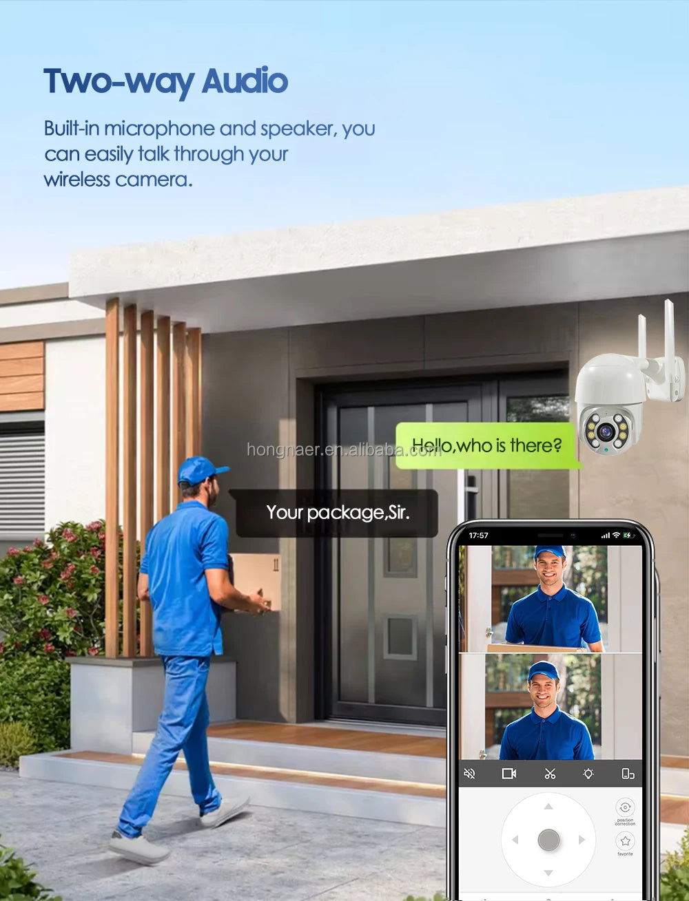 Hongnaer 3MP Human Tracking Indoor Outdoor HD Wireless Dome PTZ IP Camera Tuya Smart 360 Home WiFi Security CCTV Network Camera