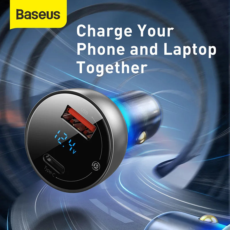 Baseus USB C Car Charger 65W Fast Charging Quick Charger 4.0 QC PD 3.0 Type C Car Charger For iPhone 14 Pro Xiaomi POCO MacBook
