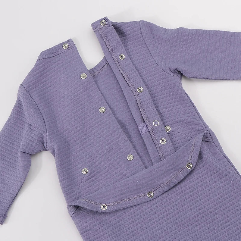 Elegant Baby Romper Winter Ribbed Pajamas Overalls with Contrast Pockets for Boys And Girls Footies for Autumn