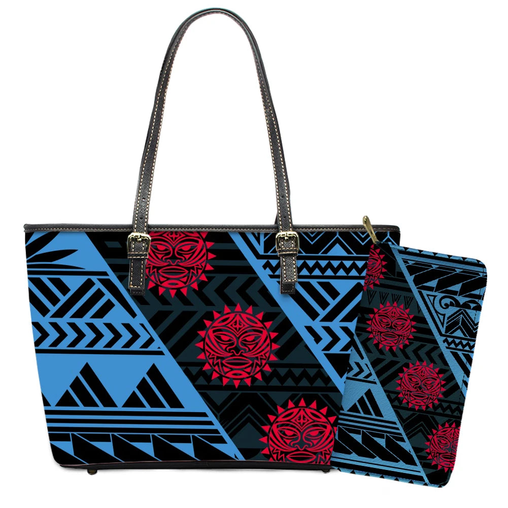 Elegant Polynesian Tribal Hawaii Tropical Leather Purses with Zipper Wallet Luxury Ladies Tote Bag Custom Women's Shoulder Bag