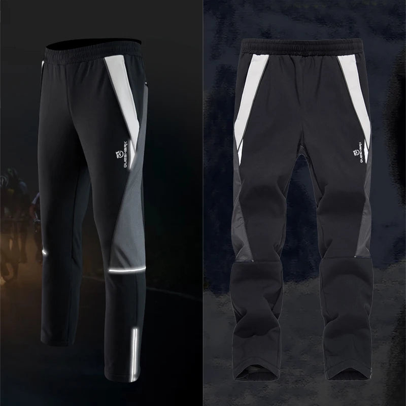 QUESHARK Men Women Thicked Warm Fleece Cycling Pants Windproof Waterproof  MTB Road Bike Bicycle Camping Trekking Trousers