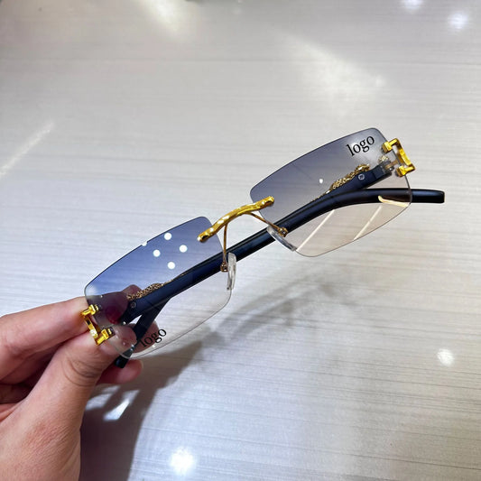 Candy Color Rectangular Retro Square Frameless Sun Glasses Vintage 90s Custom logo Unisex Small Rectangle Rimless Sunglasses