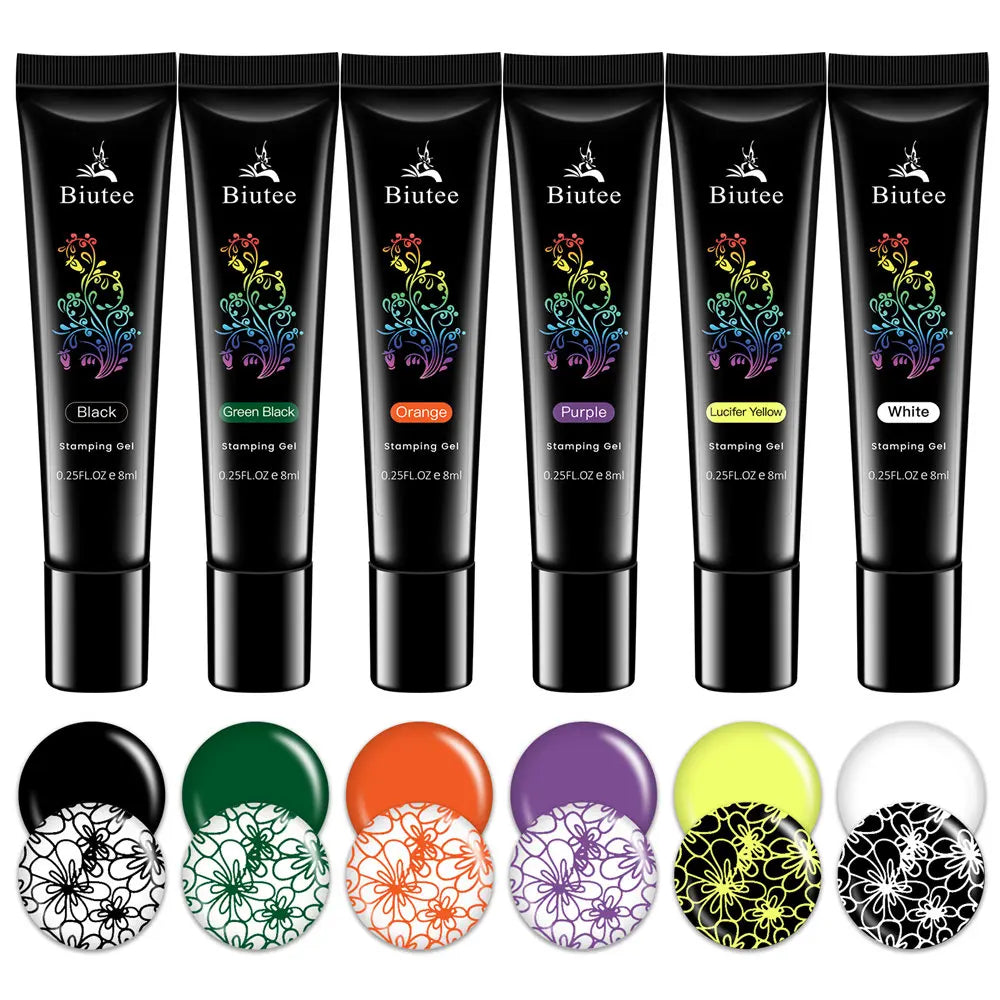 BIUTEE Nail Stamping Gel Polish Set 12 Colors Templates Stamp Print Oil UV Gel Varnish Soak Off Nail Art Kit Stamping Plate Tool