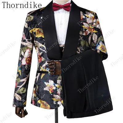 2023 Blazer+Pants+Vest Suits Male Casual Slim Blazer Coat Suit New Man Fashion Green Jacquard Eye-catching High Quality Party