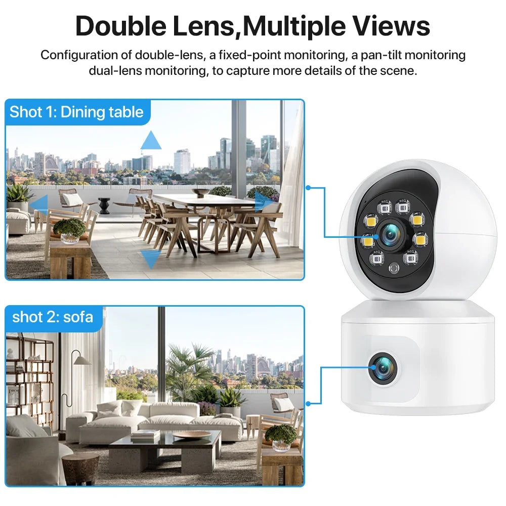 Dual Lens 2K Pan Tilt Indoor Cameras for Home Security 2.4 GHz Pet Dog Camera with Tuya App WiFi Baby Camera Monitor
