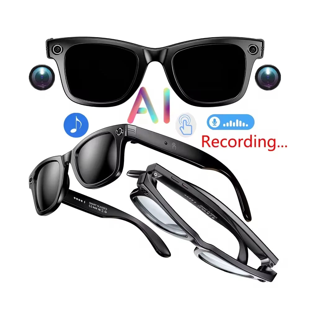 Smart Eyewear Music Audio Meta Glasses Smart Headphone Sunglasses Lenses AI Translate Wireless Smart Sunglasses with Camera