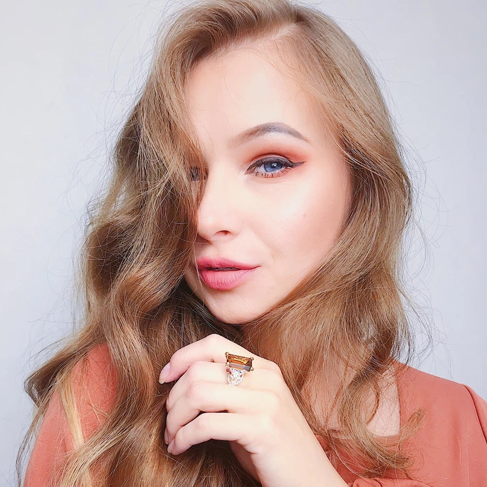 DreamCarnival1989 Crown Design Wedding Ring for Women Two-Tone Sparkling Brown Zirconia Elegant Factory Direct WA11715