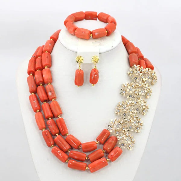 Big Real Coral Bead Traditional Nigerian Wedding African Coral Beads Jewelry Set Women Party Anniversary Gift Jewelry CNR885