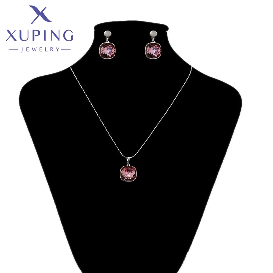 Xuping Jewelry New Arrival Luxury Necklace and Earrings Crystal Jewelry Set Women Party Gift 60503