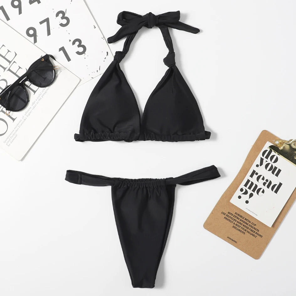 Sexy Micro Bikini 2024 Woman Swimsuit Mini Thong Bikinis Set Beachwear Halter Top Swimwear Women Swimming Wear for Bathing Suit