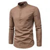 DAN Slim Solid Color Long Sleeve Business Shirt Half-Open with Standing Collar Cotton Linen  Autumn K93K1-01-10
