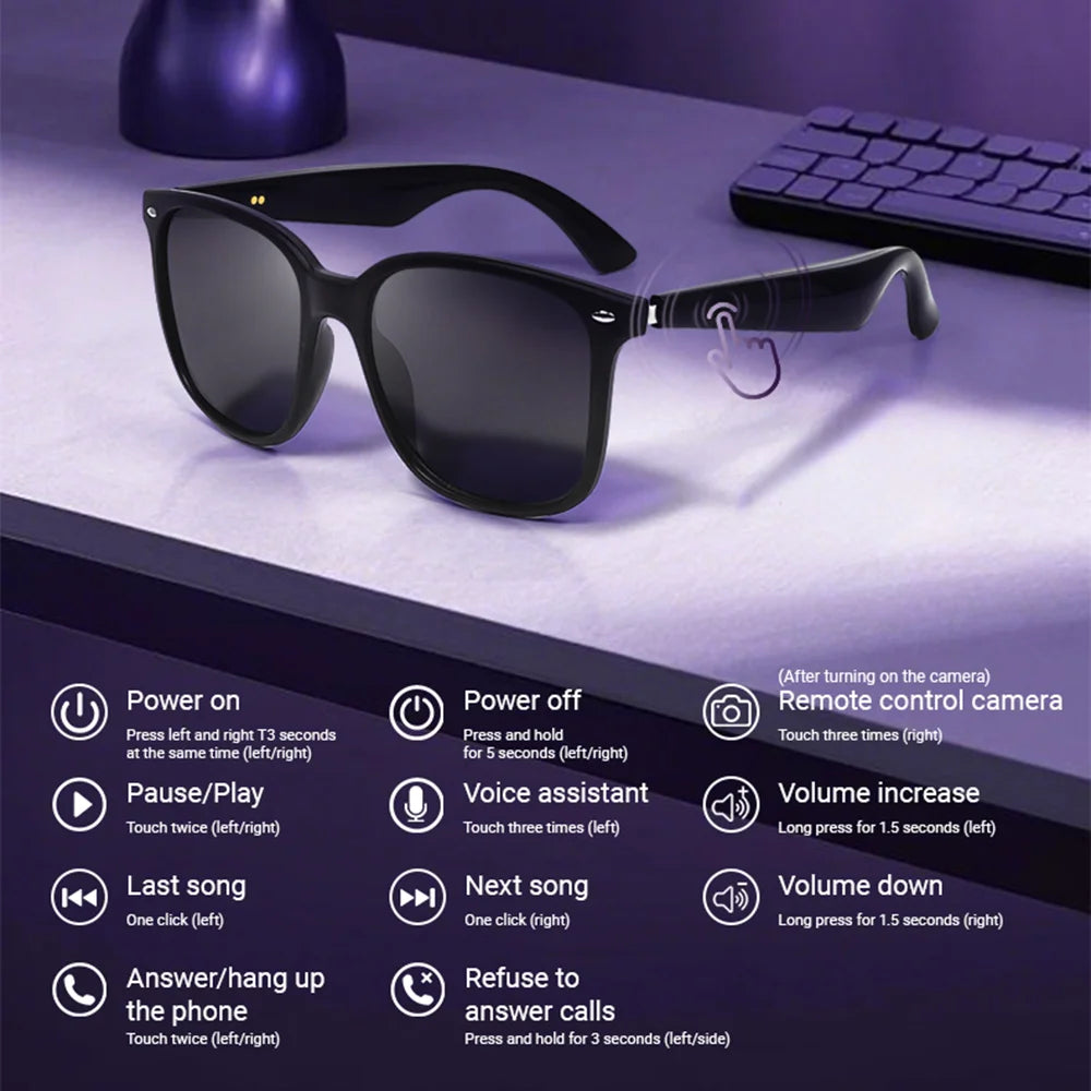 SENBONO GY500 HiFi Stereo Wireless Headphones Smart Glasses Translator UV Protection for Travel Outdoor Sports AI Sunglasses