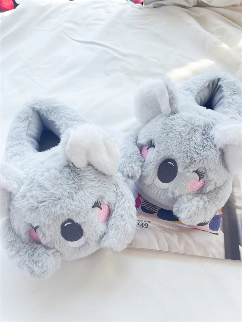 Cartoon Slippers Cute Koala Shape Home Cotton Shoes Woman Girl Warm Winter Indoor Shoes Flat Casual  Floor Non-slip Pink Grey