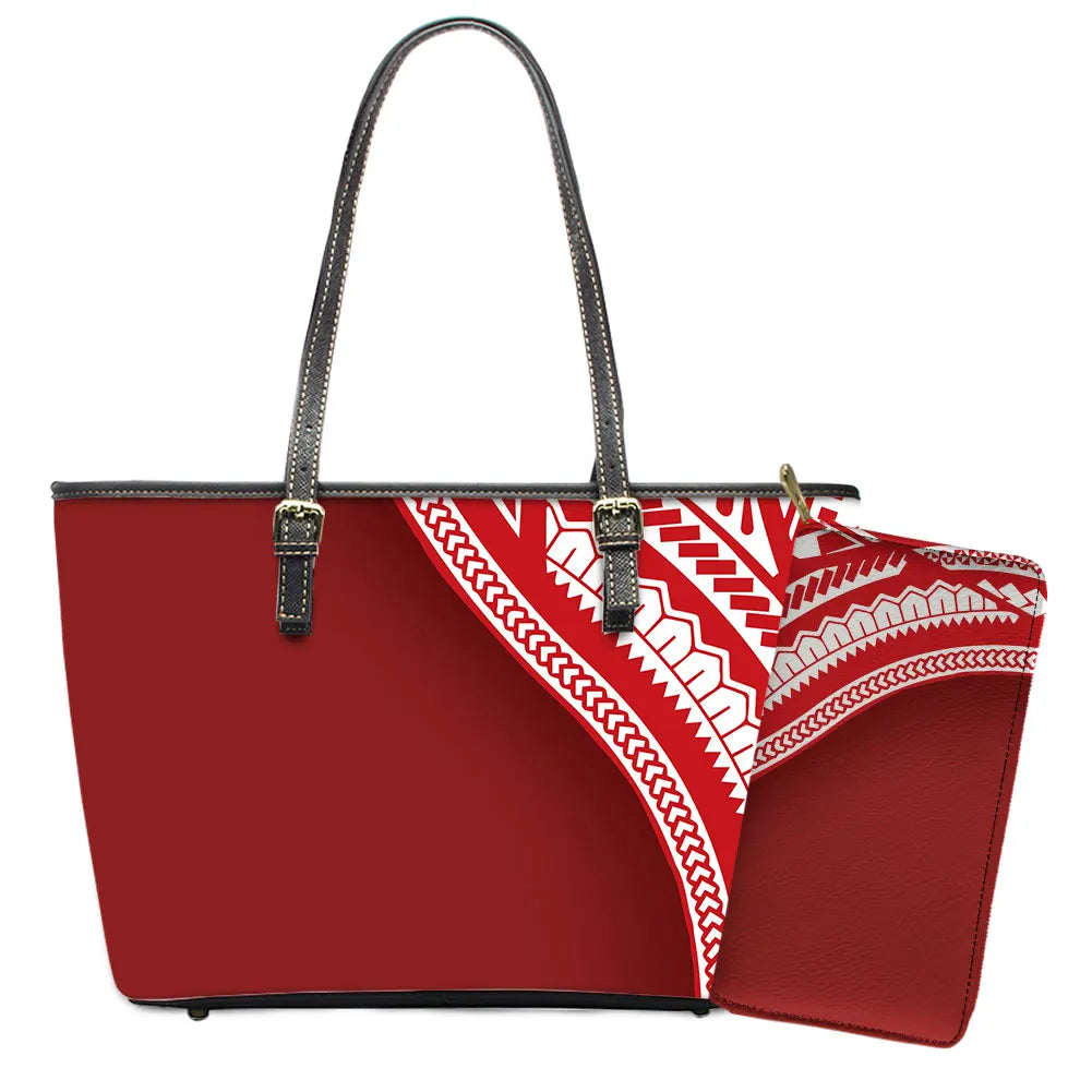 Elegant Polynesian Tribal Hawaii Tropical Leather Purses with Zipper Wallet Luxury Ladies Tote Bag Custom Women's Shoulder Bag