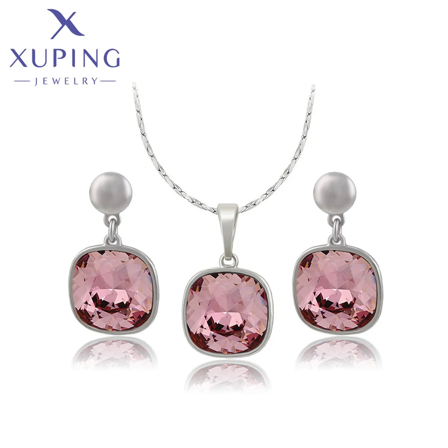 Xuping Jewelry New Arrival Luxury Necklace and Earrings Crystal Jewelry Set Women Party Gift 60503