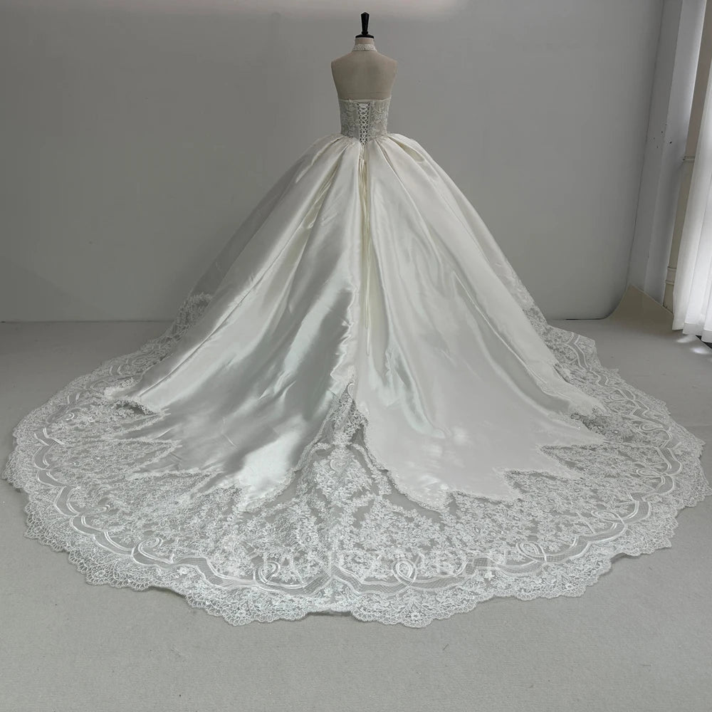 Satin Sleeveless Latest Wedding Dresses Bridal Gown Bride Wedding Dress With Tail Xs141