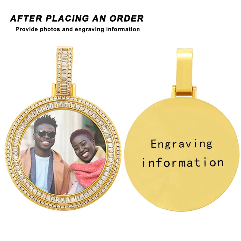 Customized Necklace Pendant Round Photo Medallions Necklace Men‘s Hip Hop Jewelry Personalized Custom Name Engraved Pendant Gift