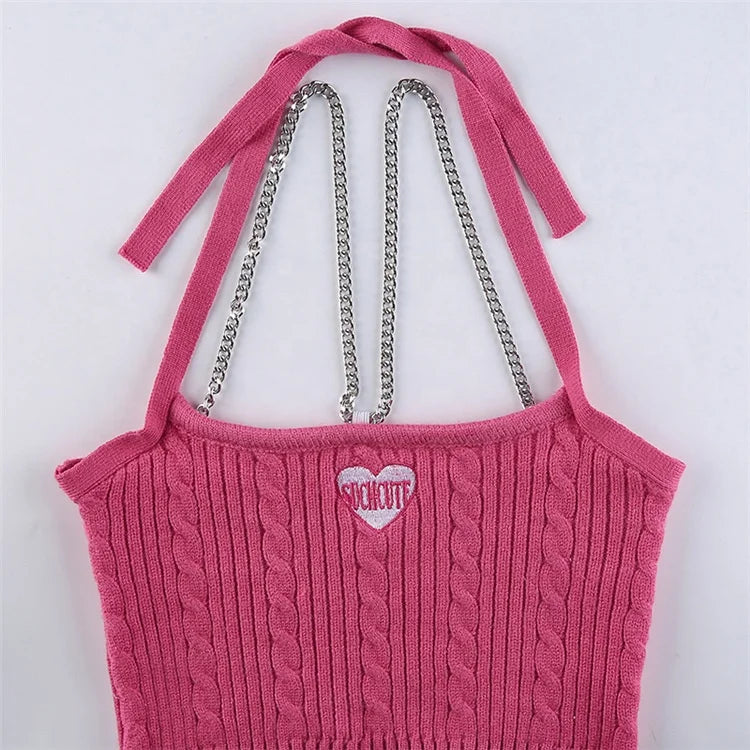 Wholesale 100% Cotton Handmade Crochet Knit Vest Candy Color With Embroidery With Heart Bikini Halter Bohemia Tank Crop Top Vest