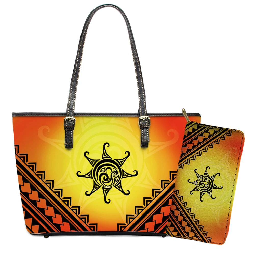 Elegant Polynesian Tribal Hawaii Tropical Leather Purses with Zipper Wallet Luxury Ladies Tote Bag Custom Women's Shoulder Bag