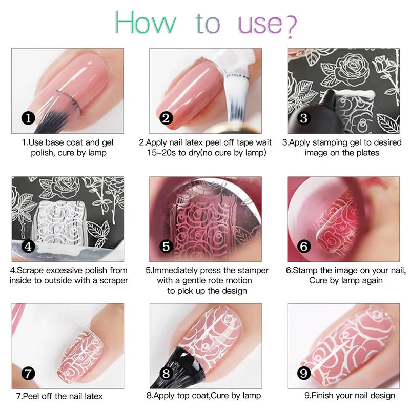 BIUTEE Nail Stamping Gel Polish Set 12 Colors Templates Stamp Print Oil UV Gel Varnish Soak Off Nail Art Kit Stamping Plate Tool