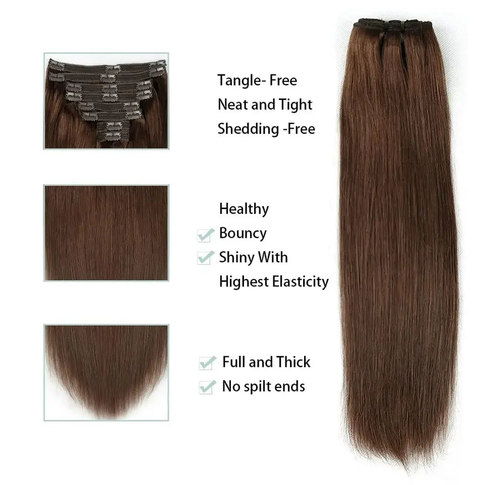 100% Unprocessed Brazilian Virgin Remy Hair Extensions Full Head 8pcs 120G Natural Black Color Straight Human Clip-In System