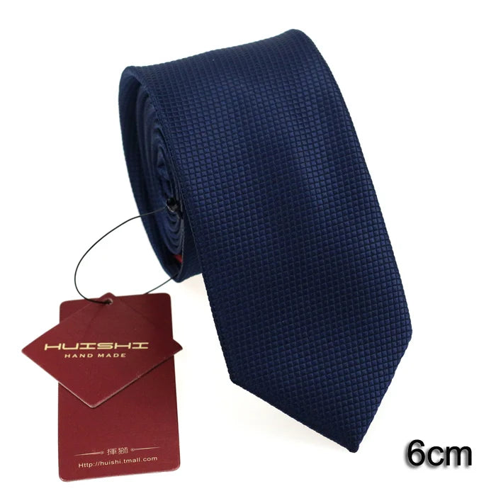 HUISHI 8CM Men's Solid Dark Blue Color Neck Tie 6cm Waterproof Jacquard Necktie Daily Wear Cravat Wedding Party For Men