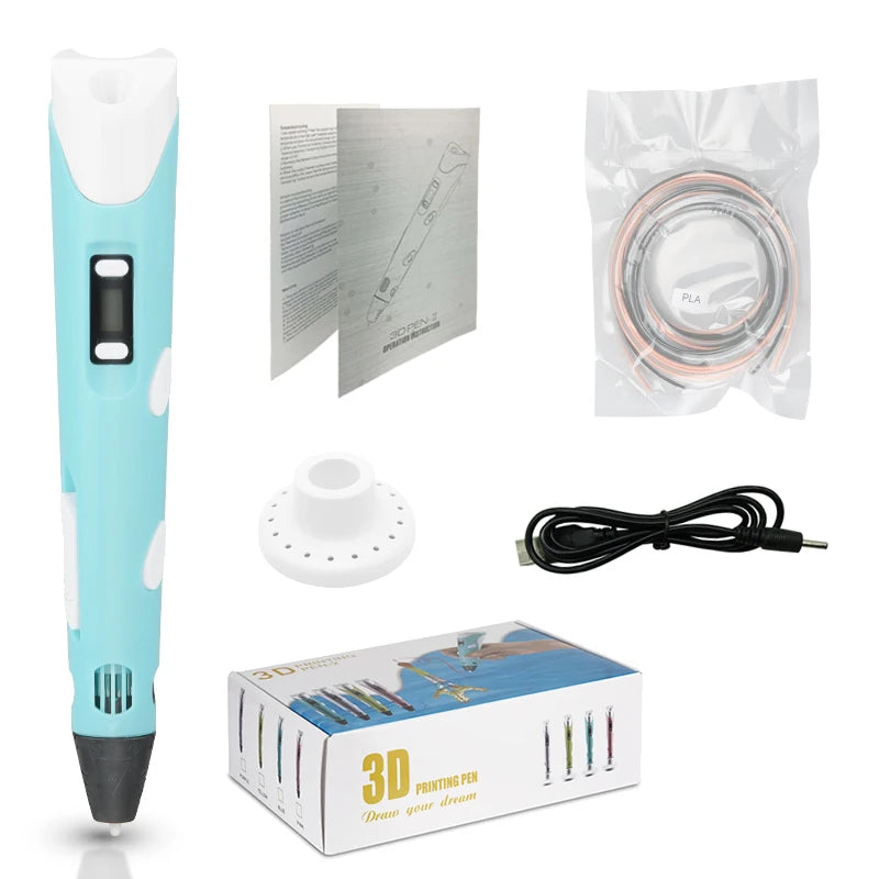 3D Pen LED Screen DIY 3D Printing Pen 50M PLA Filament Creative Toy Gift For Kids Design Drawing 3D Printer Pen Drawing Stift