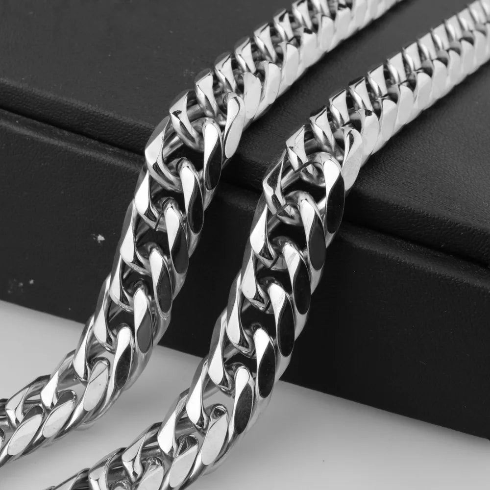 9/11/13/16/19/21mm Heavy Polished Stainless Steel Necklace Men Curb Cuban Link Chain Necklace Or Bracelet Choker Jewelry 7-40"