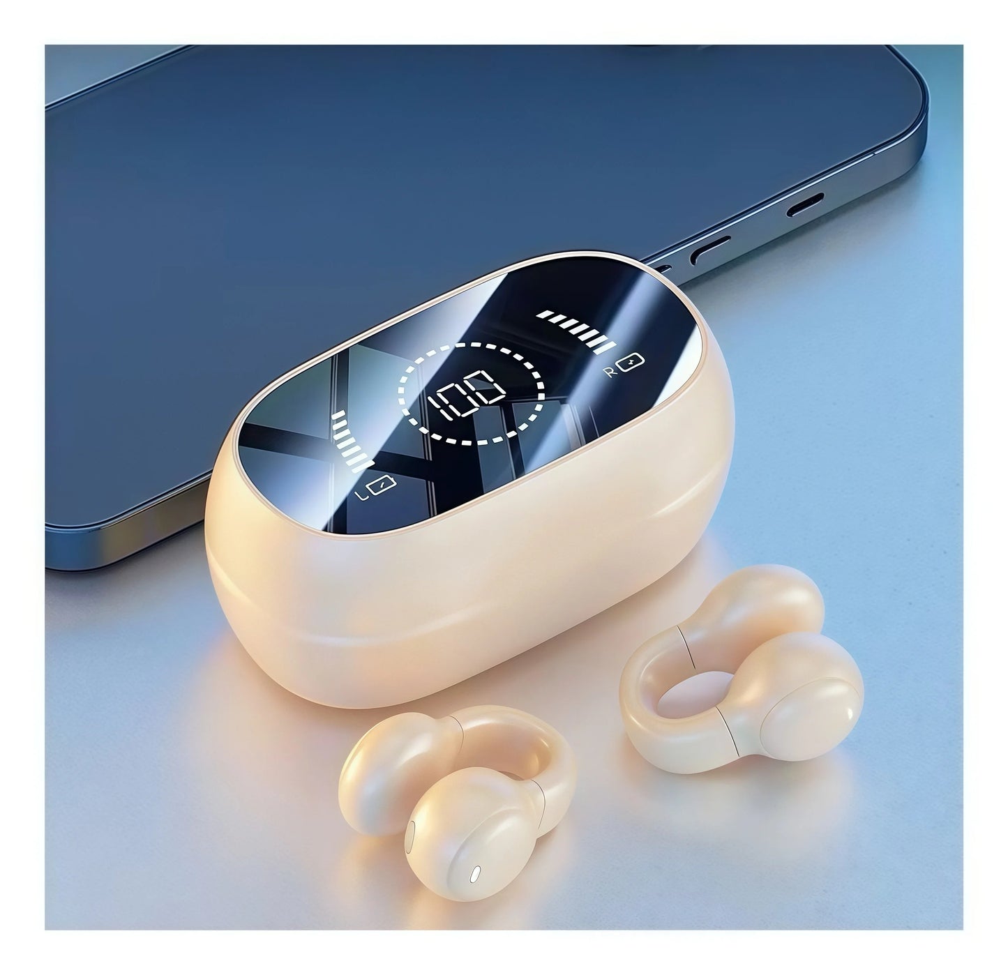 Ultra-Long Battery Life Wireless for BT Headphones with Smart Digital Display Sports Ear Clips Bone Conduction Technology