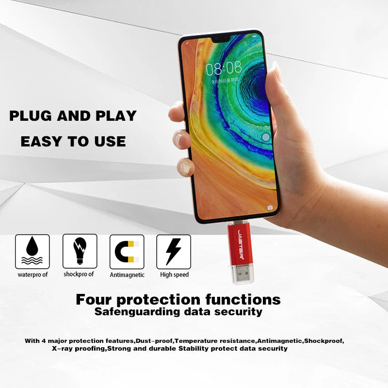 JASTER TYPE-C Smart Phone USB Flash Drives Metal Pen Drive Golden Hight speed Memory Stick Business U disk 16GB 32GB 64GB 128GB