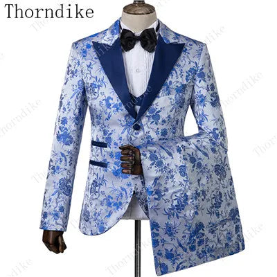 2023 Blazer+Pants+Vest Suits Male Casual Slim Blazer Coat Suit New Man Fashion Green Jacquard Eye-catching High Quality Party