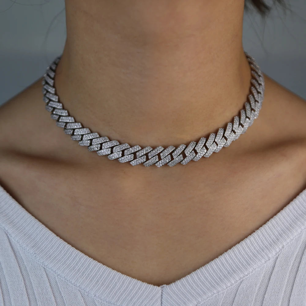 New 12mm Cuban Link Chains Necklace Gold Silver Color CZ Hiphop Fashion Jewelry Bling AAA Zircon 2 Row Iced Out For Men