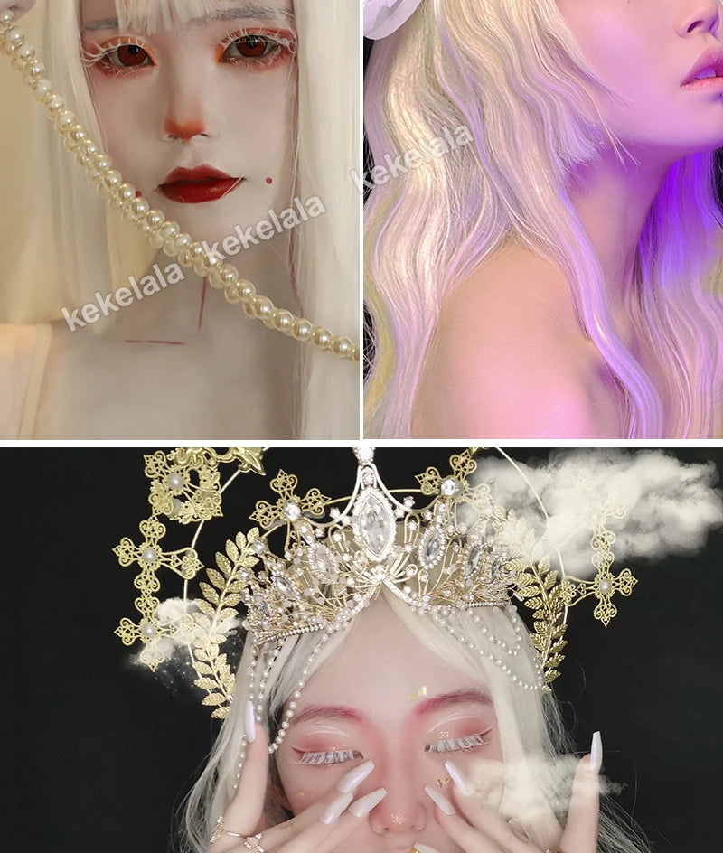 2 Pairs/Set 3D White Eyelashes Clear Band Snow Color Eye Lashes Cosplay Halloween Manga Lashes Makeup Up and Lower Bottom Lashes