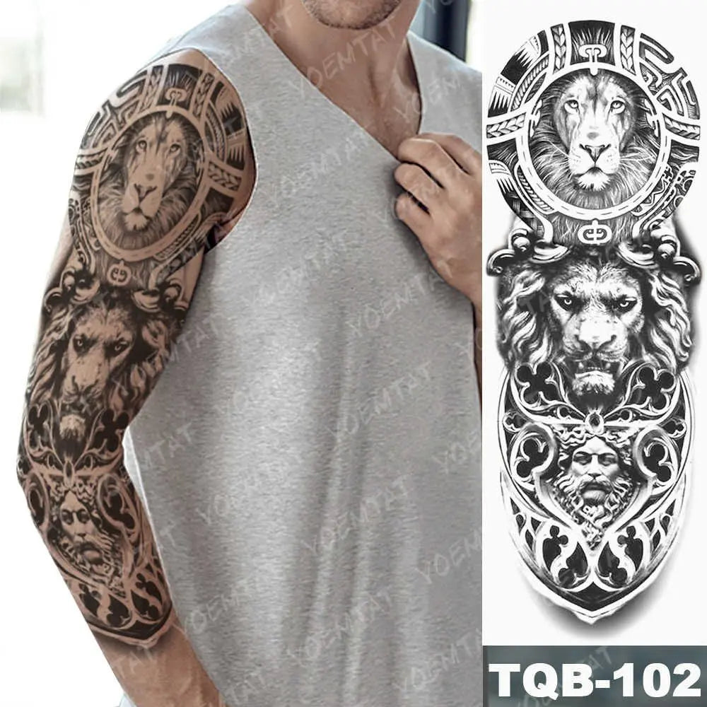 Large Arm Sleeve Tattoo Forest Angel Wolf Lion Waterproof Temporary Tatto Sticker Crown Skull Body Art Full Fake Tatoo Women Men