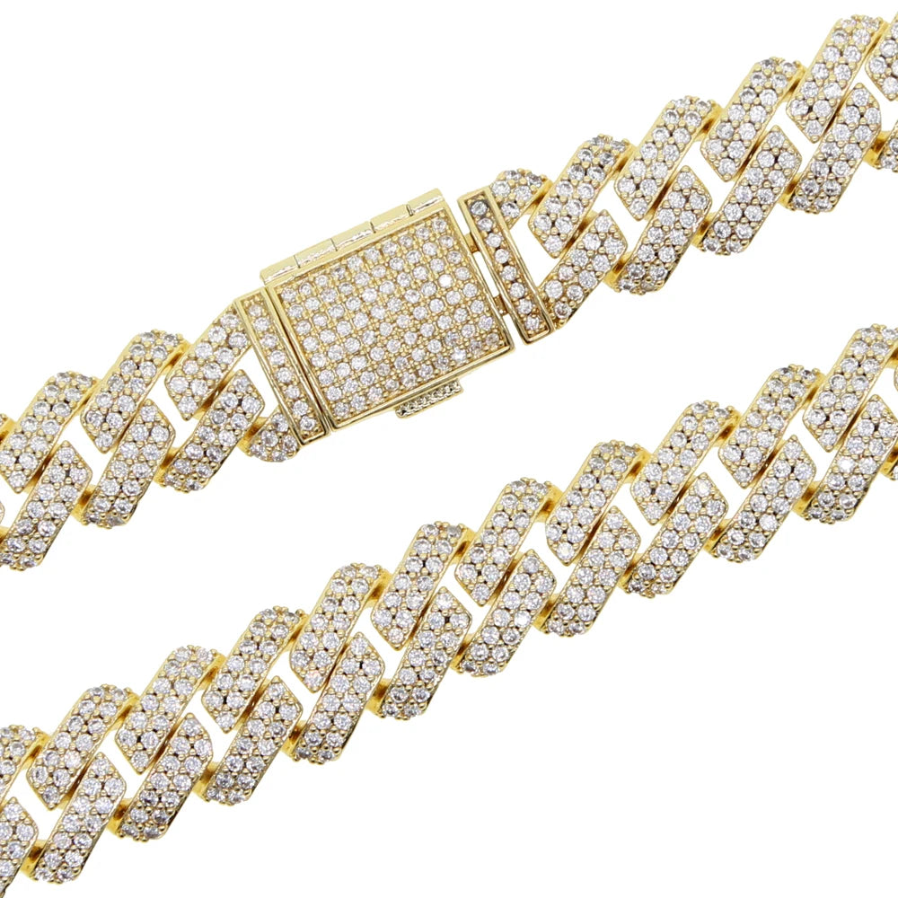 New 12mm Cuban Link Chains Necklace Gold Silver Color CZ Hiphop Fashion Jewelry Bling AAA Zircon 2 Row Iced Out For Men