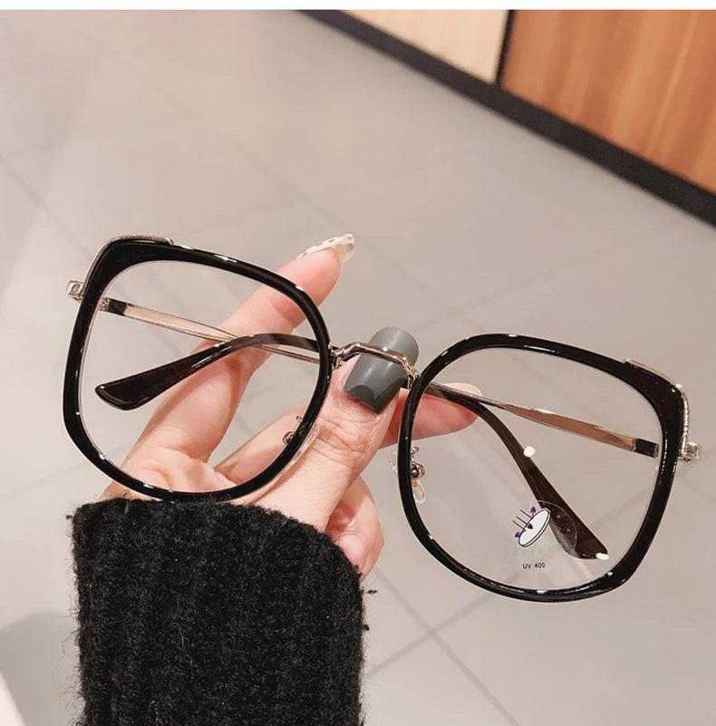 SO&EI Fashion Oversized Square Women Glasses Frame Vintage Clear Anti-Blu-Ray Eyewear Men Optical Pink Frame Computer Goggle