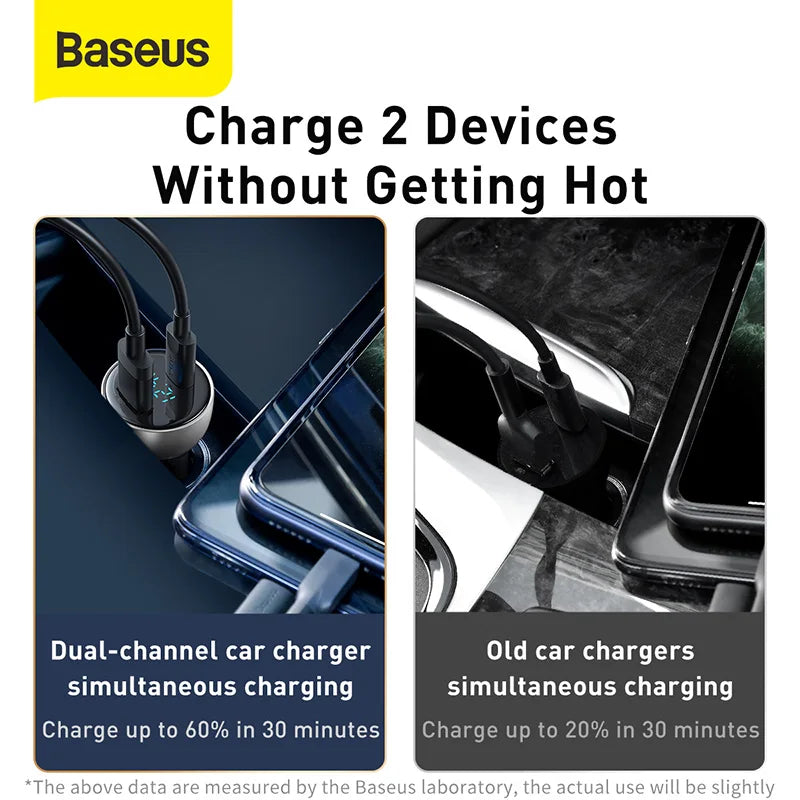 Baseus USB C Car Charger 65W Fast Charging Quick Charger 4.0 QC PD 3.0 Type C Car Charger For iPhone 14 Pro Xiaomi POCO MacBook