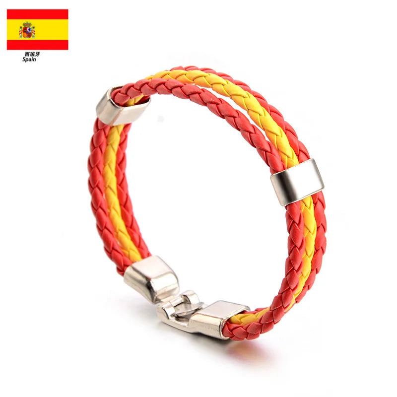 National team Unisex Italy France Russia National Flag Rope Surfer Leather Braided Bracelet Bangle Wristband Friendship Gift