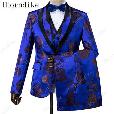 2023 Blazer+Pants+Vest Suits Male Casual Slim Blazer Coat Suit New Man Fashion Green Jacquard Eye-catching High Quality Party