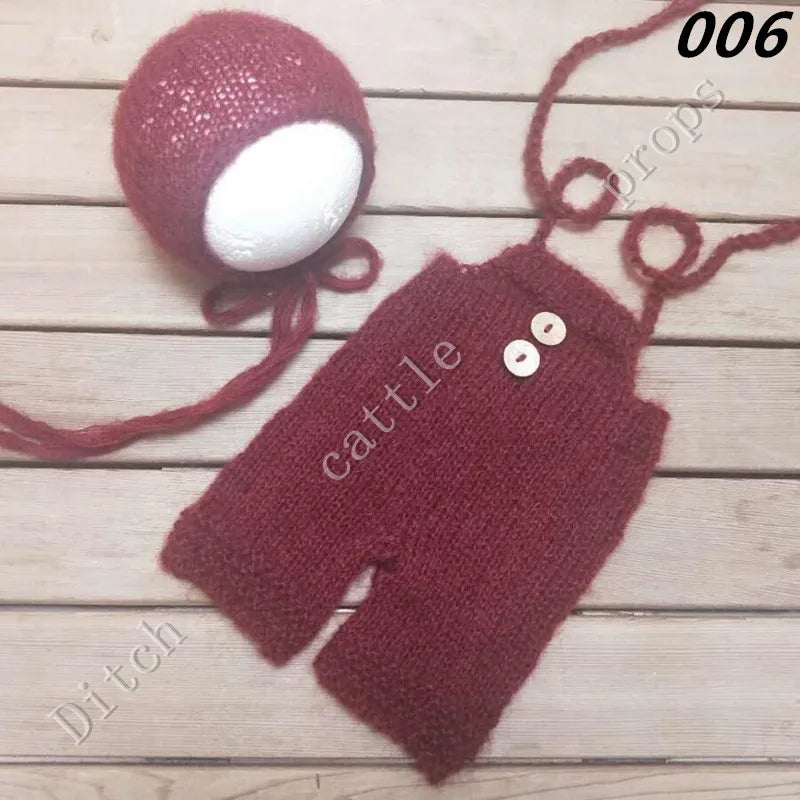 Newborn MohairSet Knit Baby Bonnet & Pants Newborn Photography Props Background