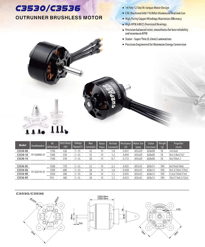 SURPASS HOBBY C3530 C3536 C3542 C3548 Brushless Motor 14Pole Motor with Accessories for Aircraft Multicopter RC Plane Helicopter