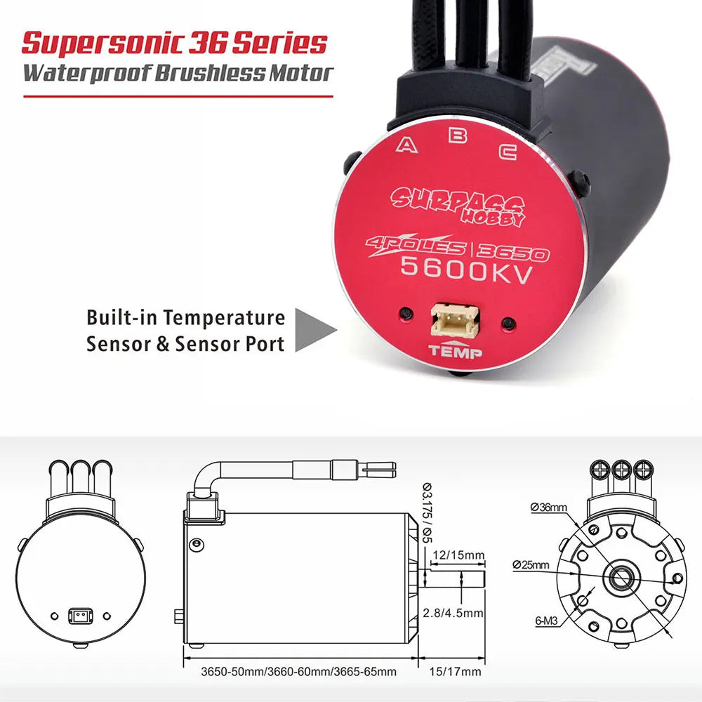 Surpass Hobby Rocket V2 3650 3660 3665 3670 3674 Waterproof Brushless Motor For 1/8 1/10 1/12 1/16 RC Car Racing Truck Traxxas