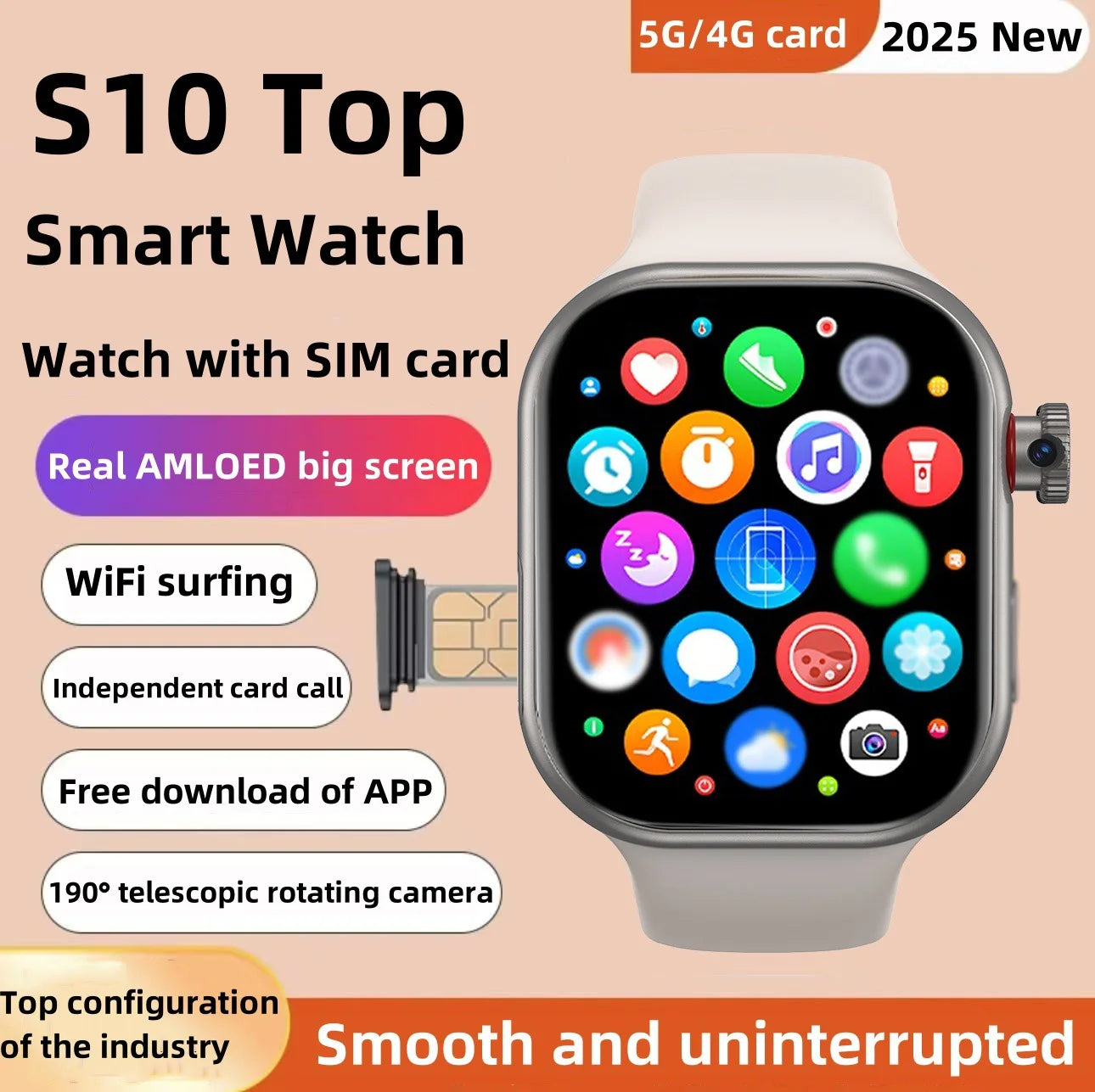 2026 Smart Watch Camera BT Call Heart Rate Fitness Tracker Waterproof iOS Android