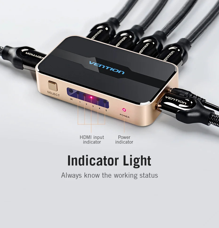 Vention HDMI Splitter 5 Input 1 Output HDMI Switch 5x1 for XBOX 360 PS4 Smart Android HDTV 4K 5 in 1 out HDMI Switcher Adapter