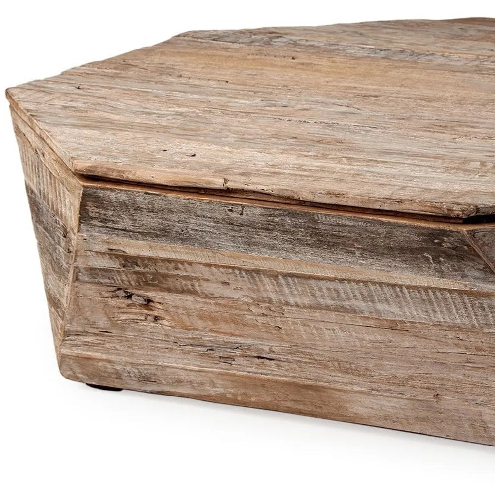 HMS 49\" Natural Wood Octagon Distressed Lift Top Abstract Coffee Table Farmhouse Japanese Style Living Room Furniture Made Oak