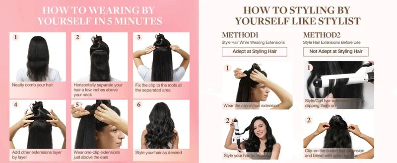 100% Unprocessed Brazilian Virgin Remy Hair Extensions Full Head 8pcs 120G Natural Black Color Straight Human Clip-In System