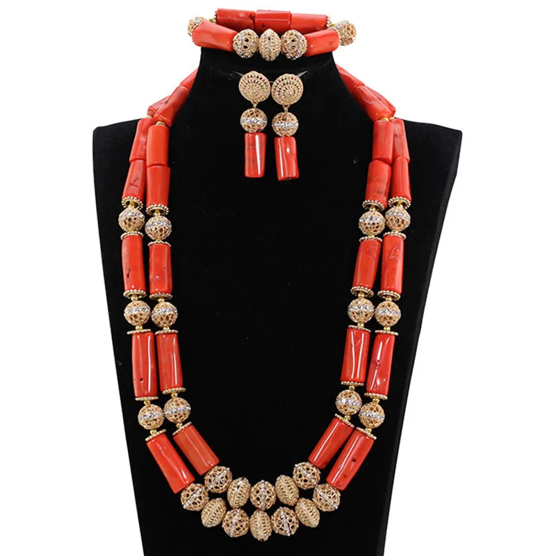 Big Real Coral Bead Traditional Nigerian Wedding African Coral Beads Jewelry Set Women Party Anniversary Gift Jewelry CNR885