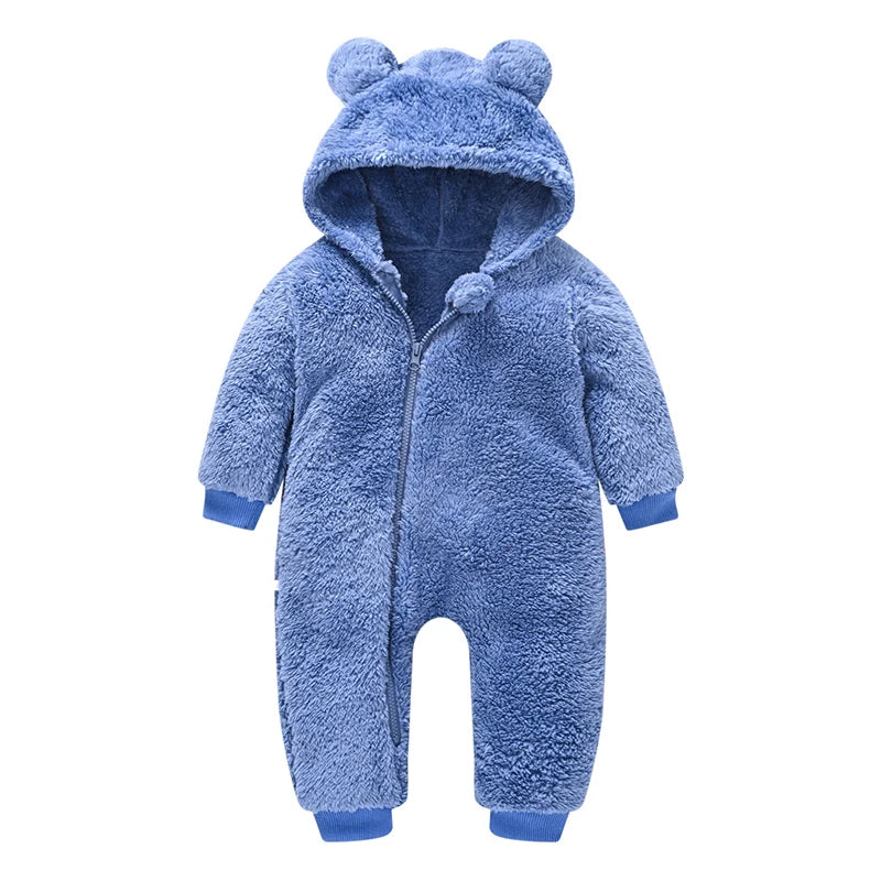 Baby Boy Clothes Spring Autumn Hooded Warm Baby Rompers Cute Plush Bear Overall Toddler Girl Jumpsuit Infants Crawling Clothing